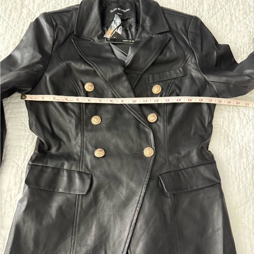 NWT Black Faux Leather Double-Breasted Women's Jacket - Picture 5 of 9